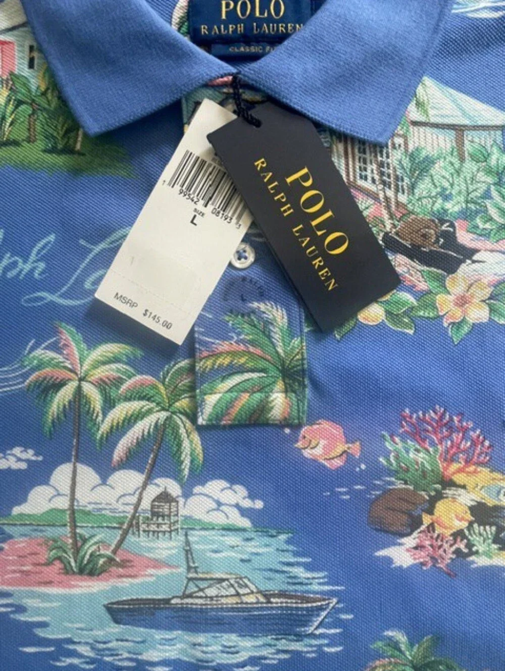RALPH LAUREN MENS CLASSIC FIT POLO BEAR BAHAMAS MESH POLO SHIRT